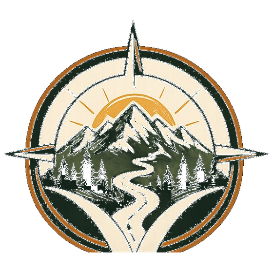 Vagabond compass and mountains emblem